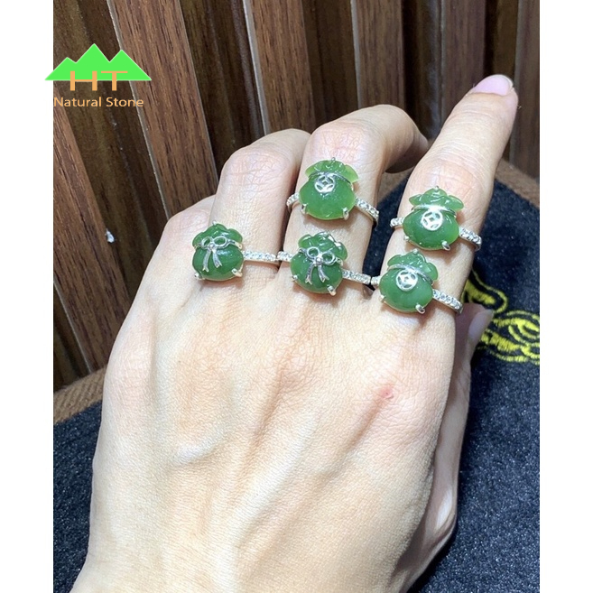 Nhẫn bạc mặt túi tiên các loại đá phong thủy hút tài lộc