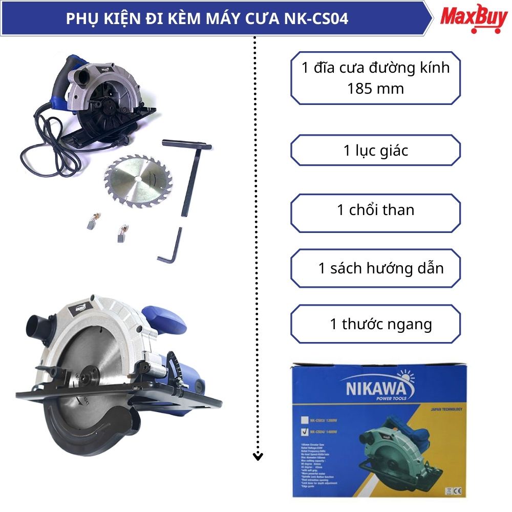 Máy cưa gỗ cắt đĩa Nikawa NK-CS03/ NK-CS04, công suất 1200-1400W, bảo hành chính hãng 6 tháng MAXBUY