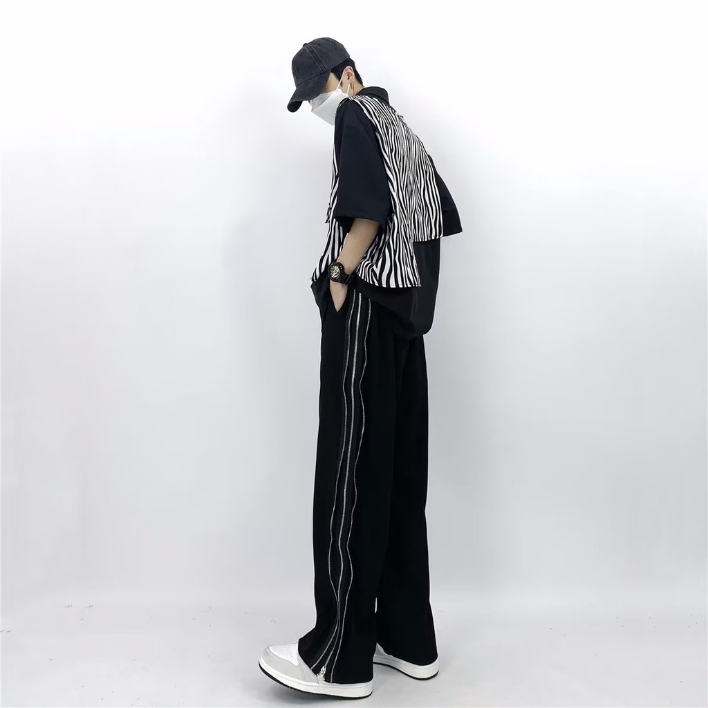 Quần DàI ống Suông Rộng PhốI Dây Phản Quang Phong Cách Hip Hop Cá Tính Cho Quần Jean Nam ống đứng Thời Trang Unisex Quần Jean Nam Quần Tây Nam Quần Baggy Jean