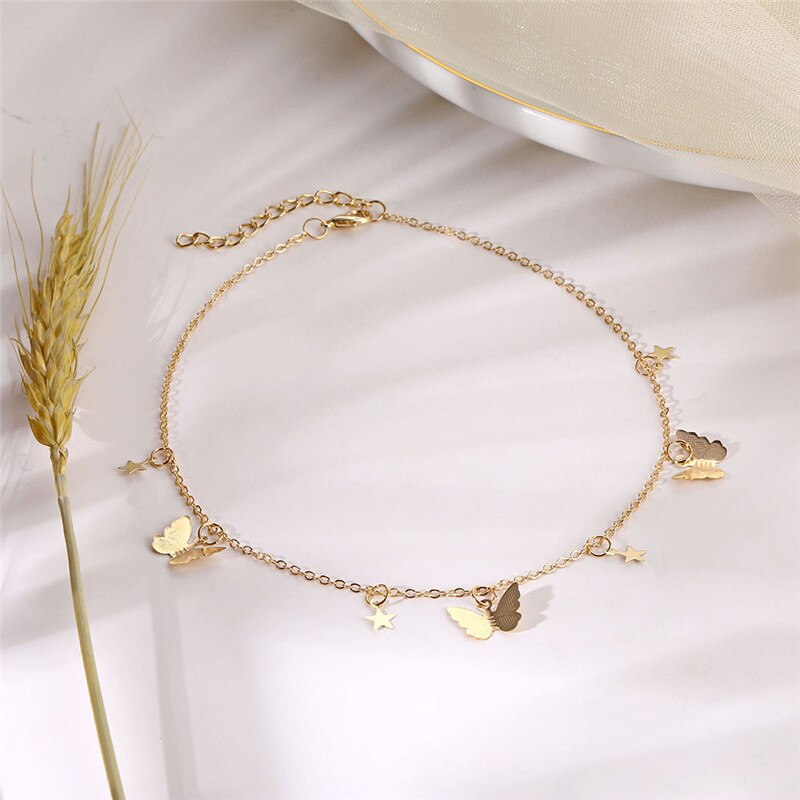 Vòng cổ choker mắt xích xi mạ vàng phối mặt bướm và ngôi sao thời trang cho nữ