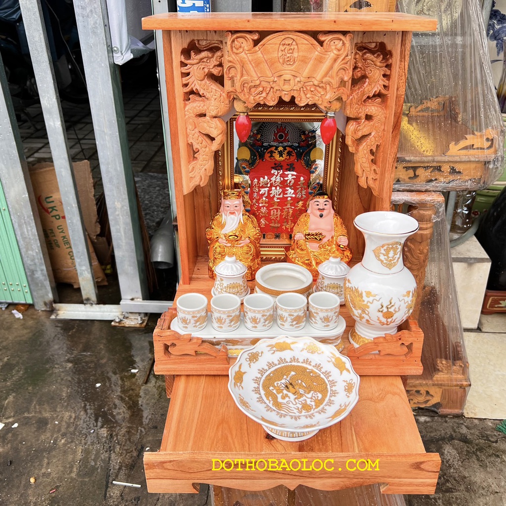 COMBO3 Bộ bàn thờ thần tài gỗ xoan ngang 35cm– Vàng
