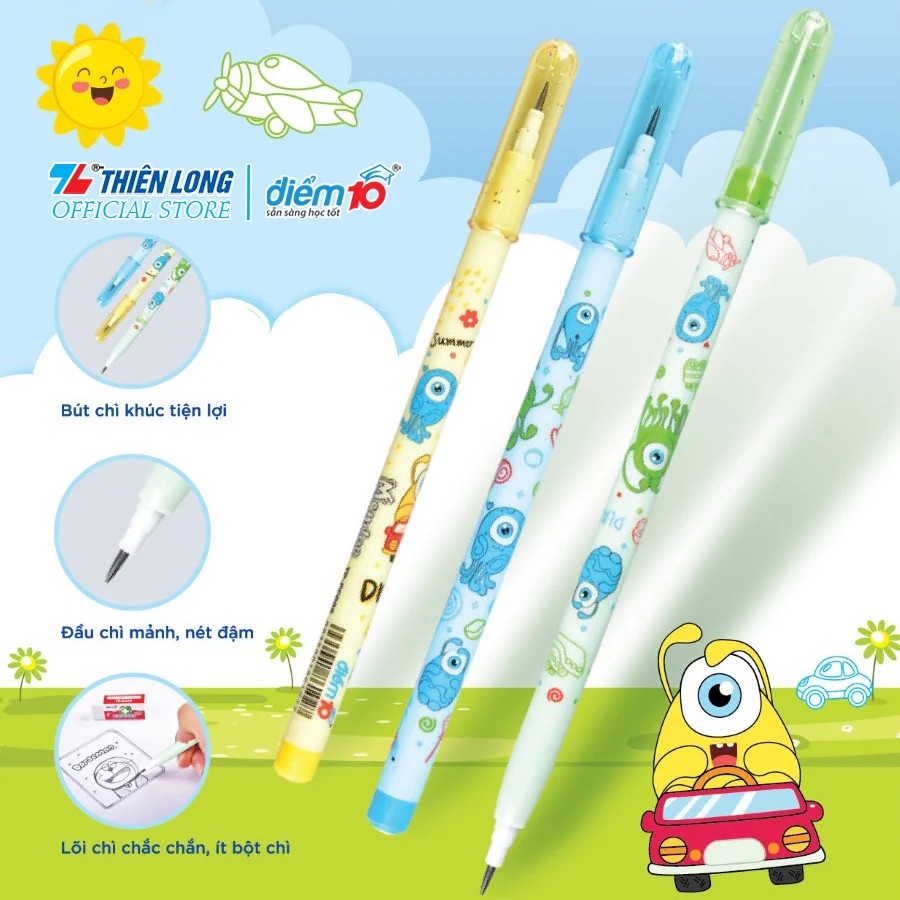 Bút chì khúc Thiên Long Điểm 10 TP-PC005 - Lõi chắc chắn nét đậm, ít bột chì ANKICO