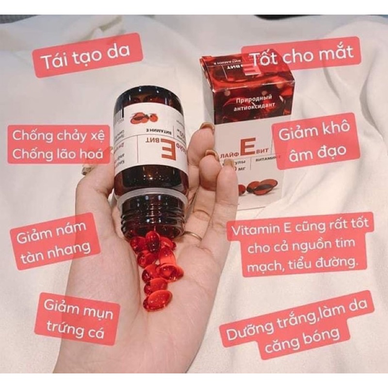 Vitamin E đỏ Nga - Lọ thuỷ tinh, Viên uống đẹp da vitamin đỏ của Nga, hàm lượng 400mg