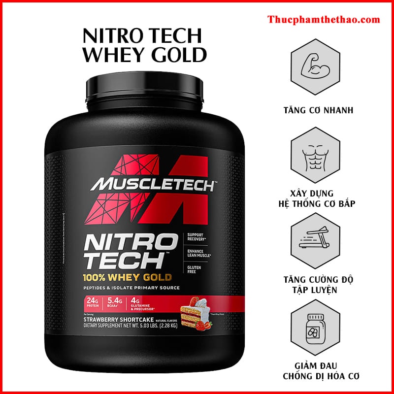Sữa tăng cơ Nitro Tech 100% Whey Gold Size 5lbs - NHIỀU HƯƠNG VỊ  - KÈM QUÀ TẶNG - HÀNG CHÍNH HÃNG MUSCLETECH USA