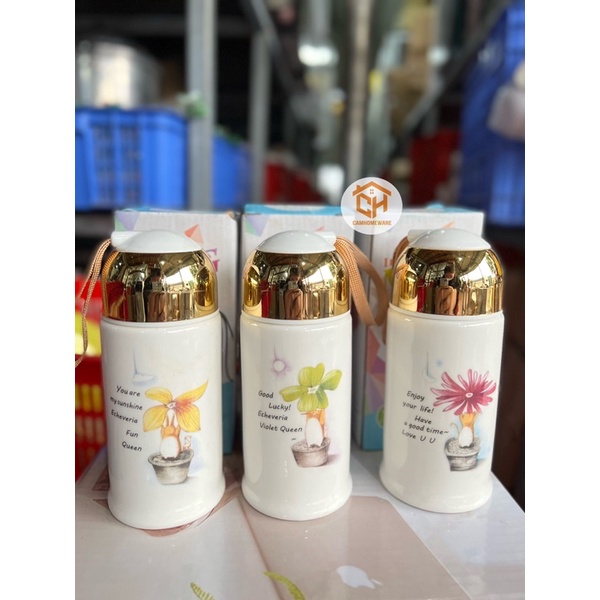 Cốc Sứ Nắp Vặn Chịu Nhiệt, Bình Nước Sứ Chịu Nhiệt Cao Cấp