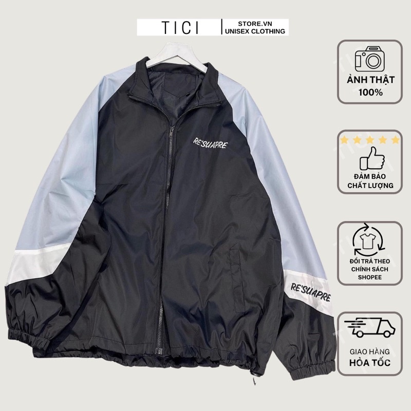 Áo Khoác jacket dù 2 lớp, Áo khoác unisex thêu chữ , tay áo phối màu cực đẹp❤ Form unisex nam nữ rộng thoải mái ❤️