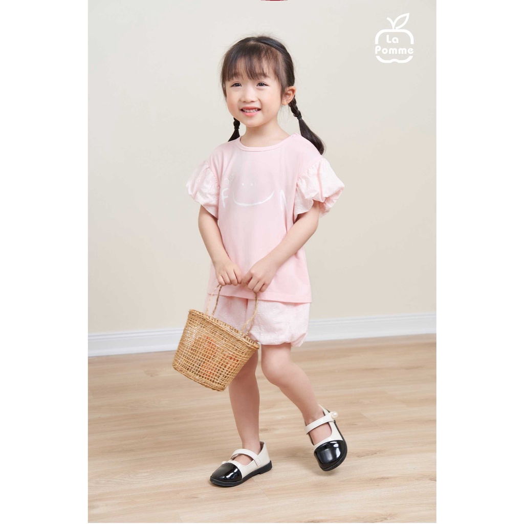 Bộ La Pomme côc tay phồng smile chất vải cotton cao cấp mềm mịn thoáng mát thấm hút tốt cho bé gái 12006