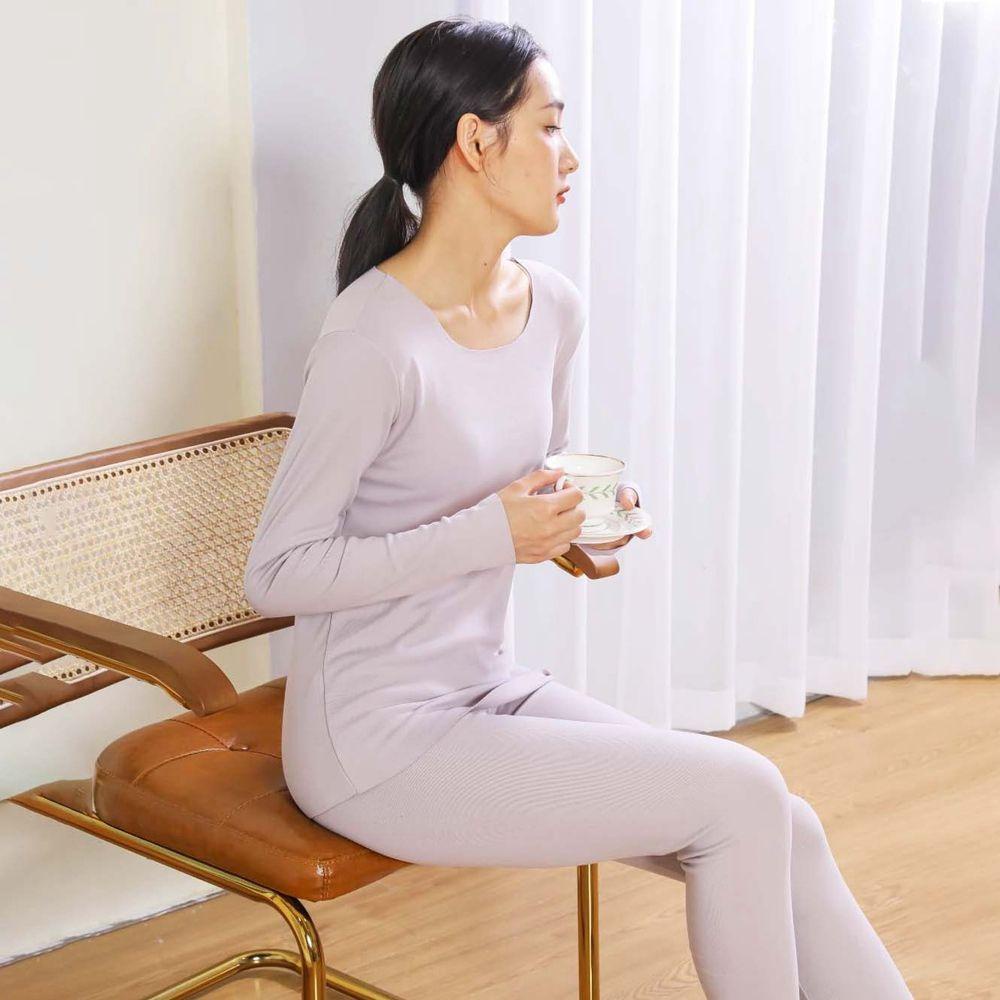 OCEANMAP Bộ Đồ Lót Dài Tay Giữ Ấm Màu Sắc Đơn Giản Cho Nữ