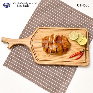 Thớt tay cầm sừng hươu gỗ Sồi Mỹ decor, đựng pizza/ bít tết/ trái cây có rãnh bao quanh (CTH555) hàng Xuất Khẩu Châu Âu