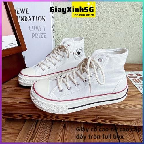 Giày cao cổ nữ thể thao 1970s full box, giầy thể thao nữ vải canvas, bàn chải đánh giày cao su siêu sạch, tiện lợi