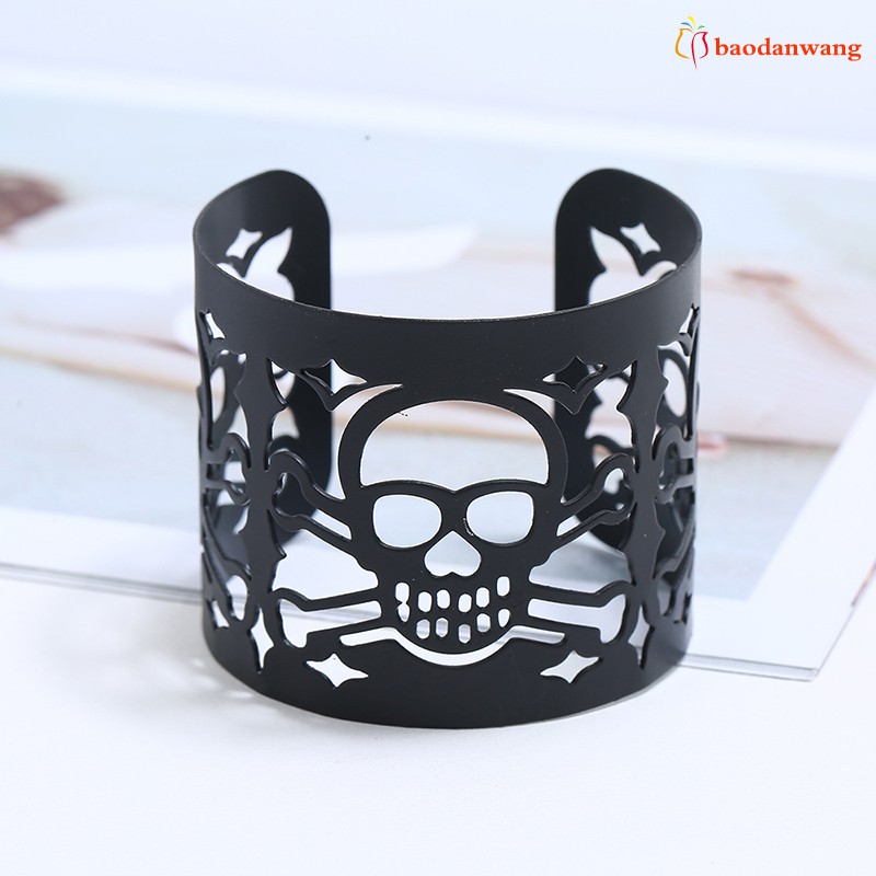  Father's Day Gift Skull Bracelet Metal Hollow Hand  Open Ring Wide Surface Unisex