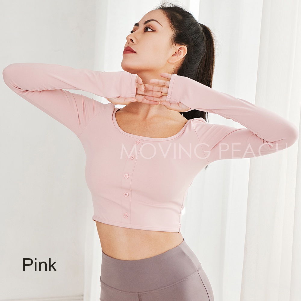 MOVING PEACH Women Yoga wear Running Training Longsleeve with button BSR
