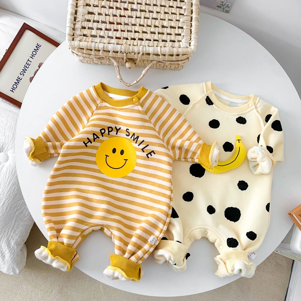 Áo liền quần in hình trái chuối/mặt cười đáng yêu cho bé