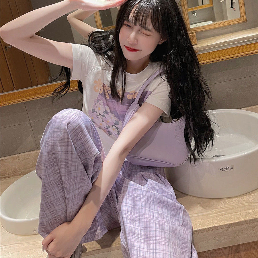 Set áo thun ngắn tay + quần dài ống rộng thời trang dành cho nữ (có bán lẻ)