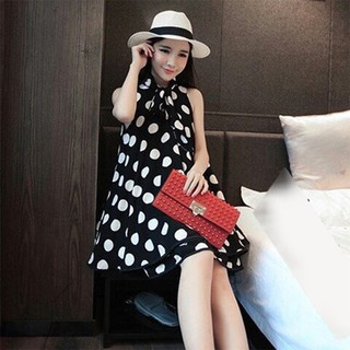 Đầm suông chấm bi xếp tầng- ĐB009