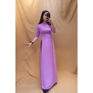 Bộ áo dài lụa tằm màu tím cà