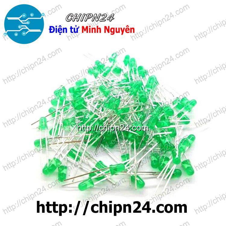 [50 CON] Led 3mm Vỏ đục Màu ra màu XANH LÁ