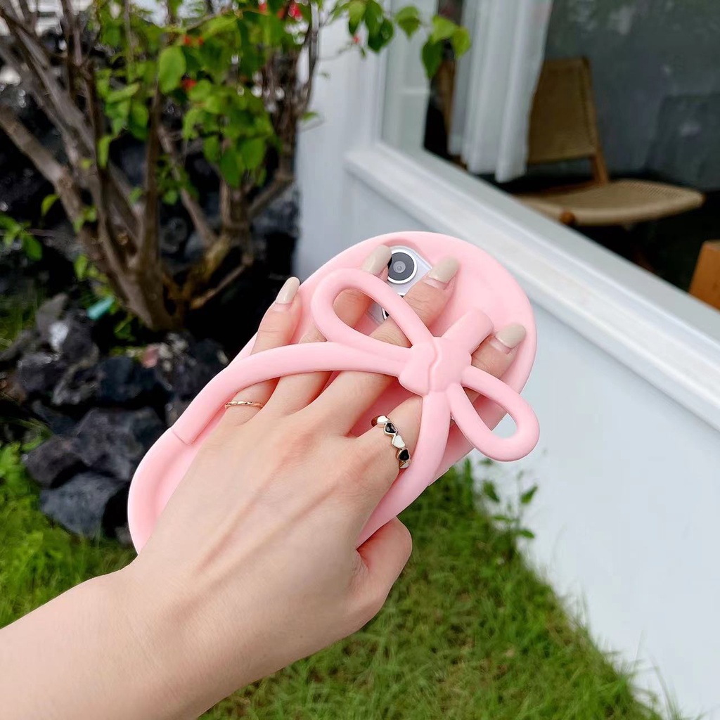 Ốp Điện Thoại Mềm Chống Rơi Họa Tiết Dép Đính Nơ Hồng Hoạt Hình Cho Iphone Xs Max XR 11 12 13 Pro Max