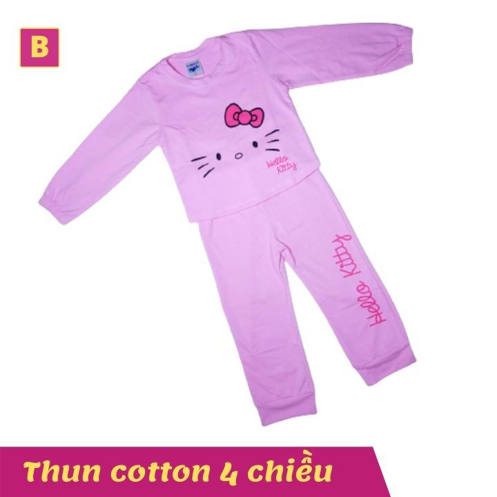 Đồ bộ tay dài cho bé gái hình mèo từ 11-40kg. Chất thun cotton thấm hút mồ hôi -Tomchuakids