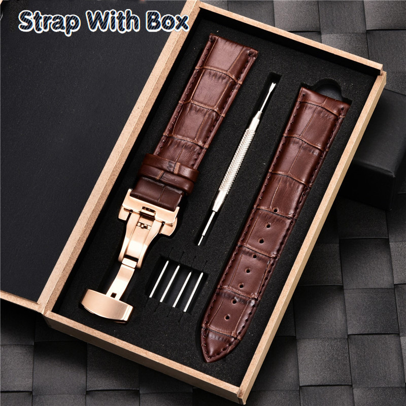 Luxury Handmade Watch Band 22mm 24mm Genuine Cow Leather Watch Strap With Butterfly Buckle Bracelet Watchbands