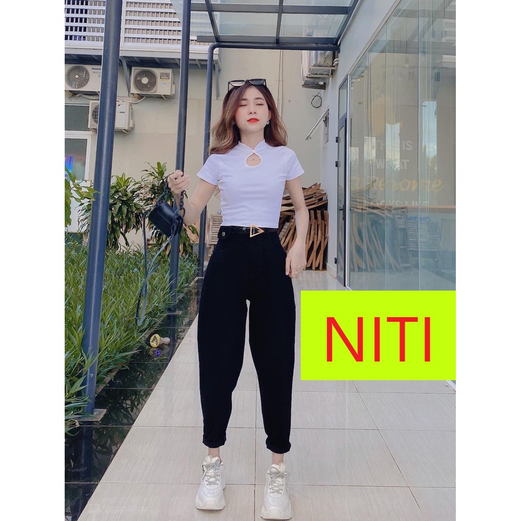 QUẦN BAGGY JEAN NỮ MÀU ĐEN LƯNG CAO NITI SIÊU BASIC ĐƠN GIẢN, TRẺ TRUNG, PHONG CÁCH