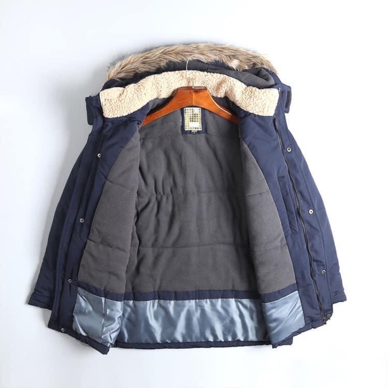 Áo parka nam cổ lông kaki đại hàn siêu ấm