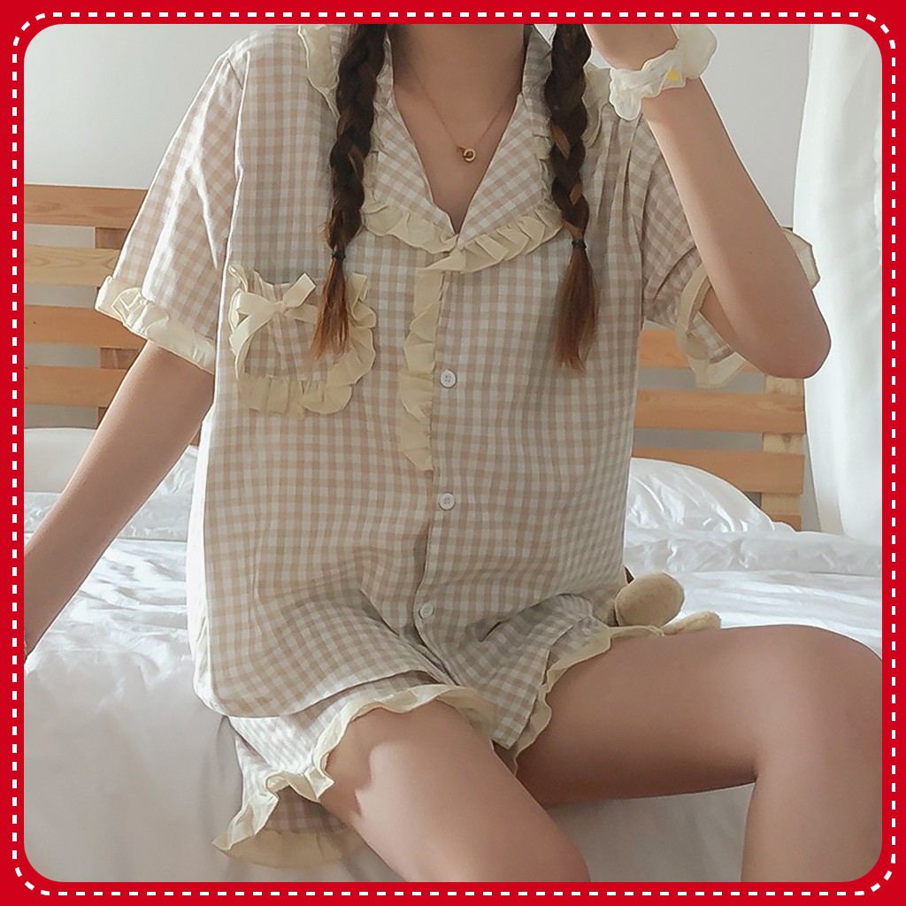 Đồ Ngủ Pijama Ngắn Tay, Bộ Ngủ Kẻ Caro Nhẹ Nhàng Ulzzang Hot Trend | BigBuy360 - bigbuy360.vn