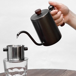 Ấm Pha Cà Phê Cổ Ngỗng [Chính Hãng] Pha Trà Tay Cầm Gỗ 600ml Chất Liệu Thép Không Gỉ 304 Thiết Kế Độc Đáo Tiện Dụng