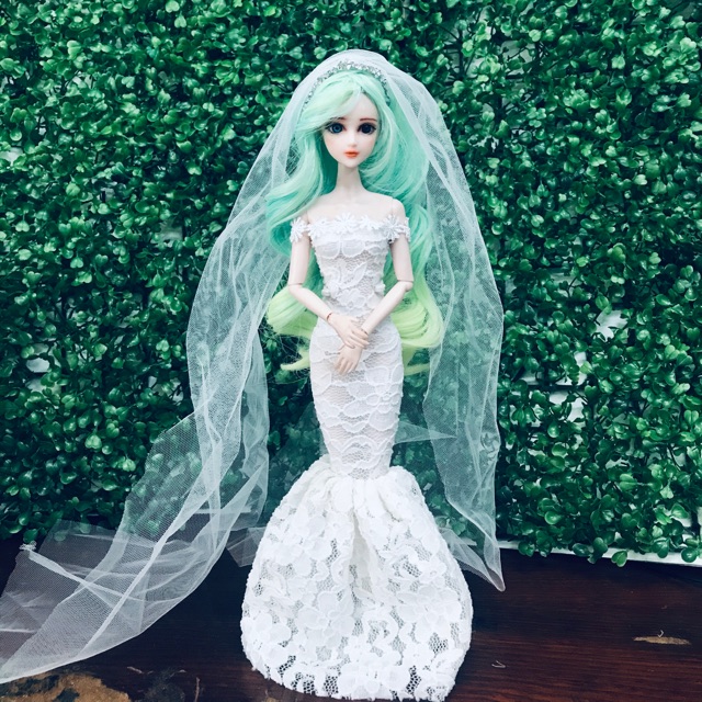 Đầm cô dâu kèm núp cho bb xinyi, barbie 28/30cm
