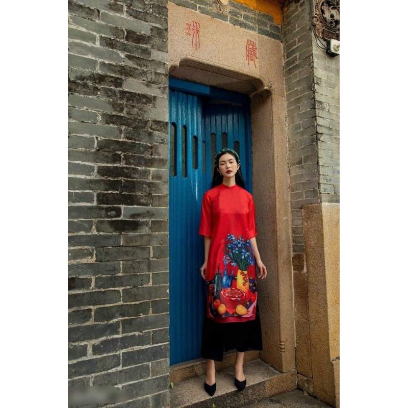 Set vải tơ hoa may áo dài