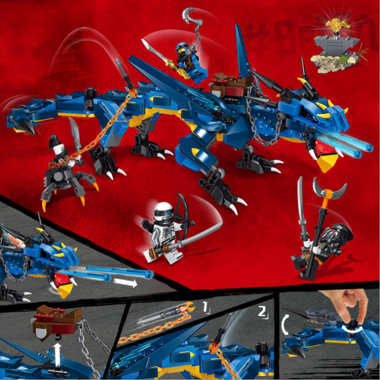 522 miếng tương thích LEGO Ninjago Dragon Block Lightning Storm Dragon Đồ chơi giáo dục cho trẻ em