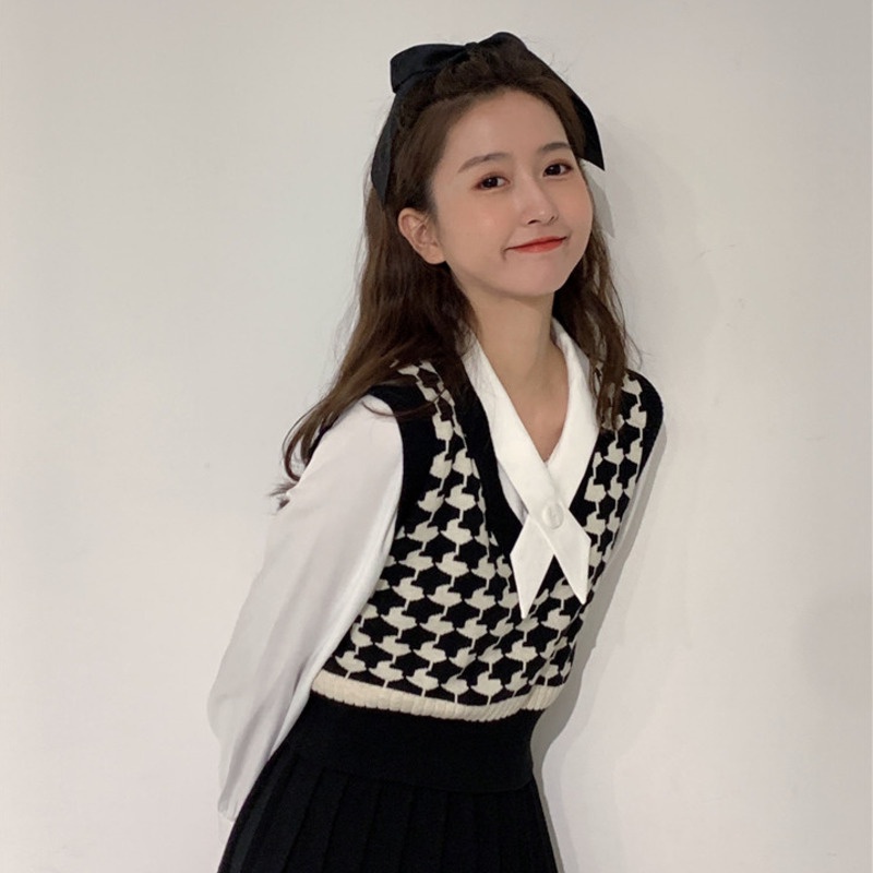 Áo vest cổ chữ v đính đá phong cách retro thanh lịch