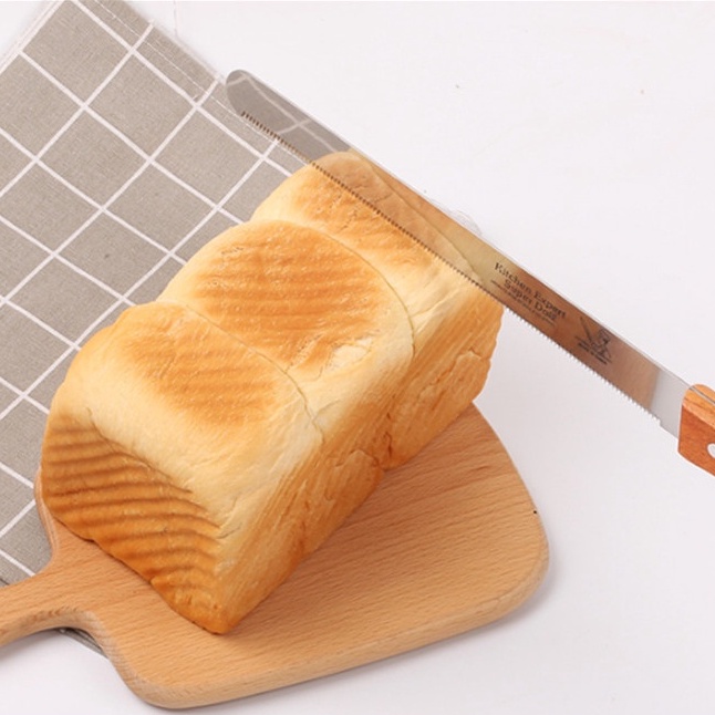 Dao cắt bánh mì, bánh bông lan cán gỗ lưỡi thép cao cấp