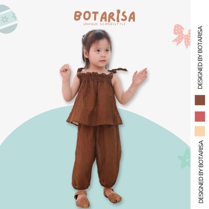 Set bộ cho bé gái BOTARISA đồ kiểu phối bèo vải đũi thoáng mát phong cách hàn quốc cho trẻ em từ 10-30kg B004