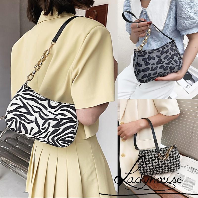 Túi đeo một bên vai họa tiết da báo ngựa vằn phong cách cổ điển dành cho nữ