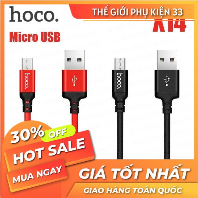 Cáp sạc Samsung dài 1m chất liệu dù chống gẫy gập, chính hãng Hoco X14 Micro USB dành cho Android