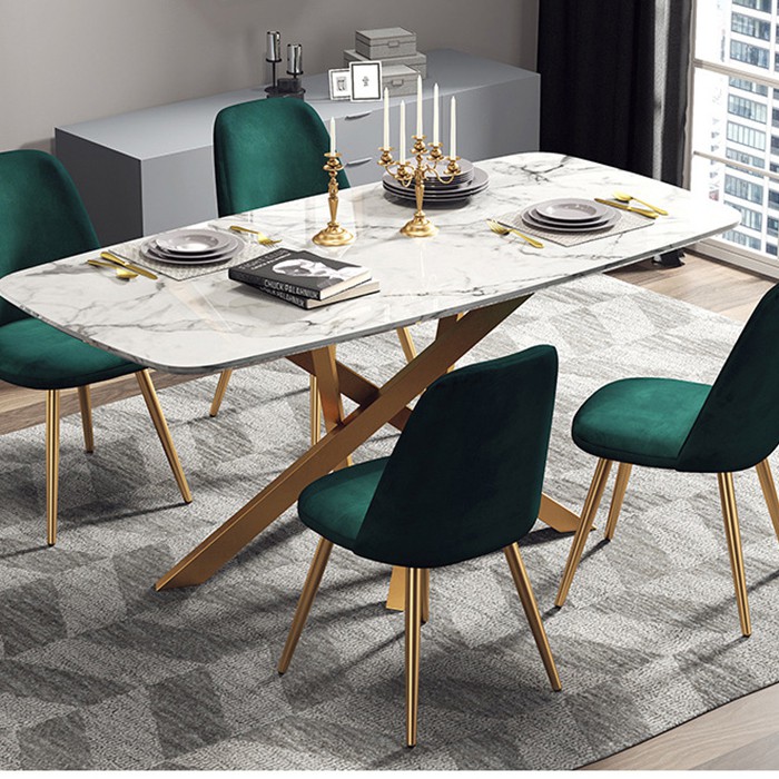Bàn ăn đá cẩm thạch 1m4 chân sơn đồng nhũ mặt bàn là đá cẩm thạch cao cấp sang trọng LUX-BGA04