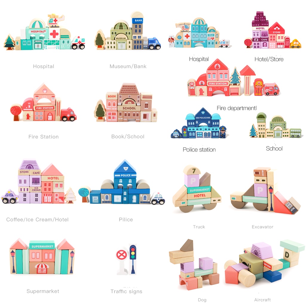 Đồ Chơi Xếp Hình BeThongMinh Mô Hình Thành Phố Bằng Gỗ Cao Cấp 120 Chi Tiết Có Hộp Đựng Giúp Bé Phát Triển Trí Tuệ