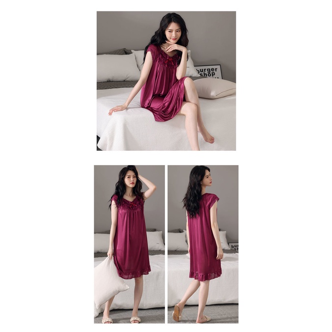 Yuanda Stock [Hàng Có Sẵn] Đầm Ngủ Lụa Lạnh Tay Ngắn Dáng Rộng Có Size Lớn 5XXXXXL Plus 200 Jin Dành Cho Nữ