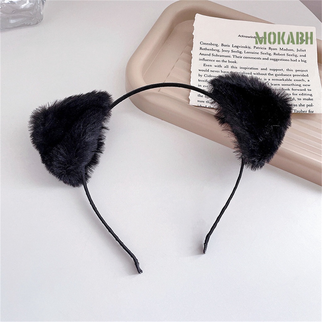 Băng Đô Cài Tóc Tai Mèo Phủ Lông Màu Trơn Nhẹ Nhàng Co Giãn Nhỏ Gọn Dành Cho Nữ