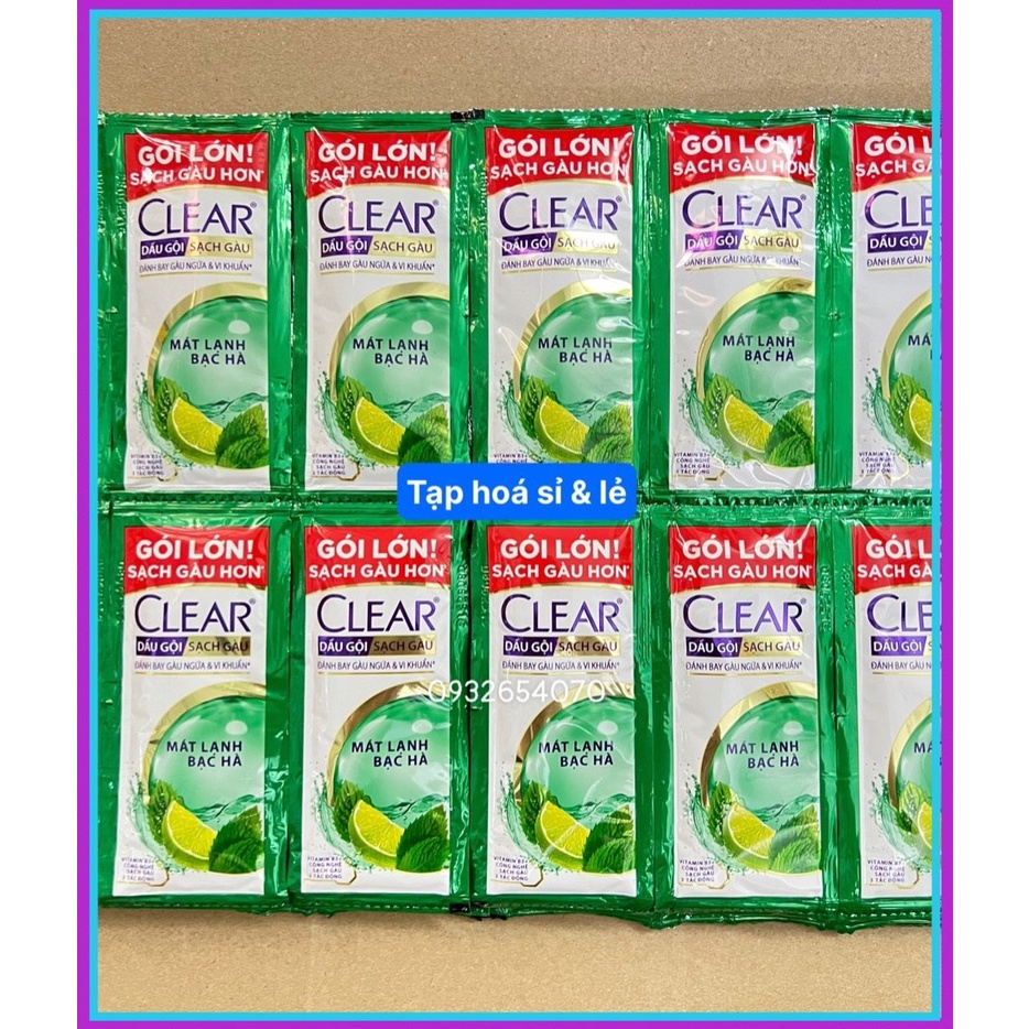 6 dây dầu gội Clear Sạch gàu Mát lạnh bạc hà gói 6g (dây 10 gói)