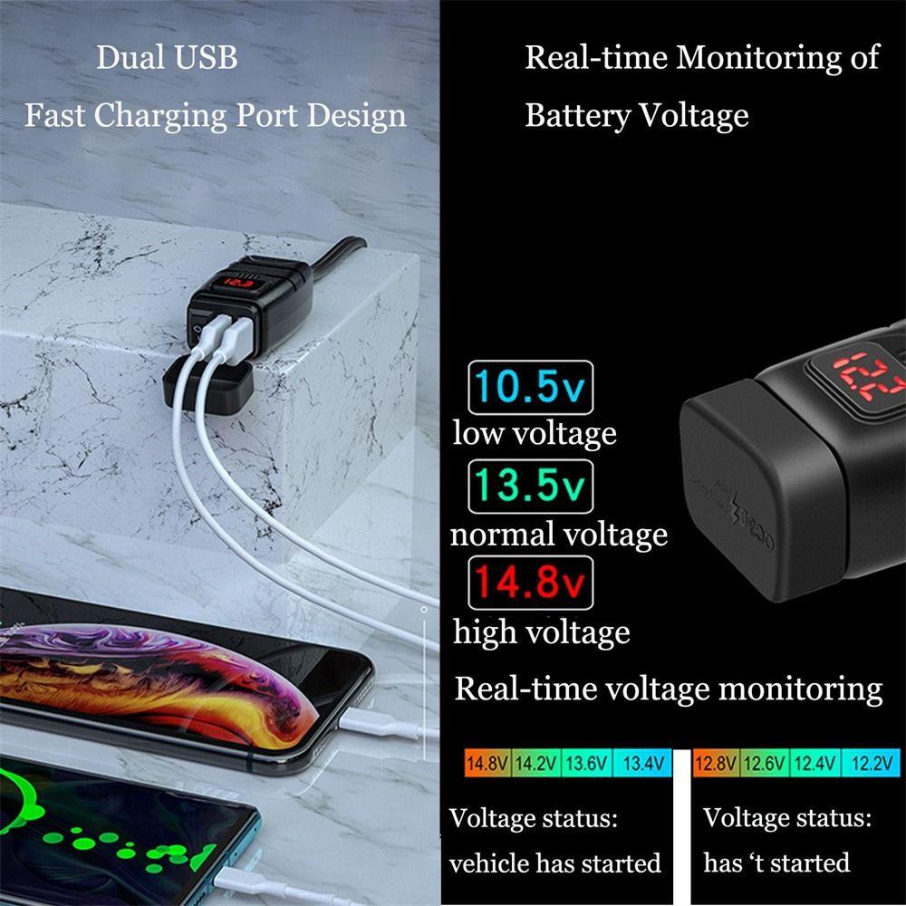 MYRONGVN Cục Sạc Điện Thoại Cổng USB Kép 12V QC3.0 Với Vôn Kế Cho Xe Máy
