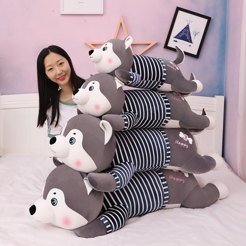 Gấu bông hình chó husky áo kẻ đáng yêu