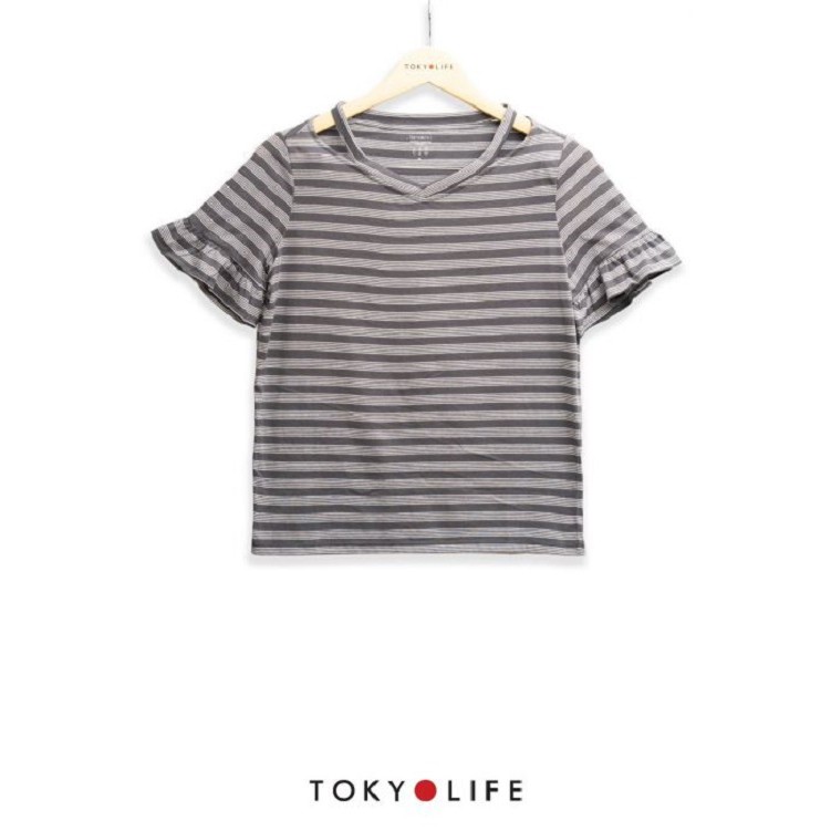 [Mã WABRSWK giảm 10% đơn 250K] Áo T-shirt TOKYOLIFE cổ tim cut out nữ, màu sắc kẻ ngang năng động I9TSH036G
