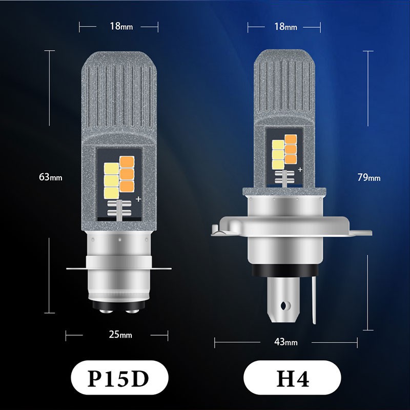 Đèn pha xe máy LYMOYO LED P15D H4 12 SMD DC/ AC 12-80V 6000K EX5 LC135 Y125Z đa năng tiện lợi