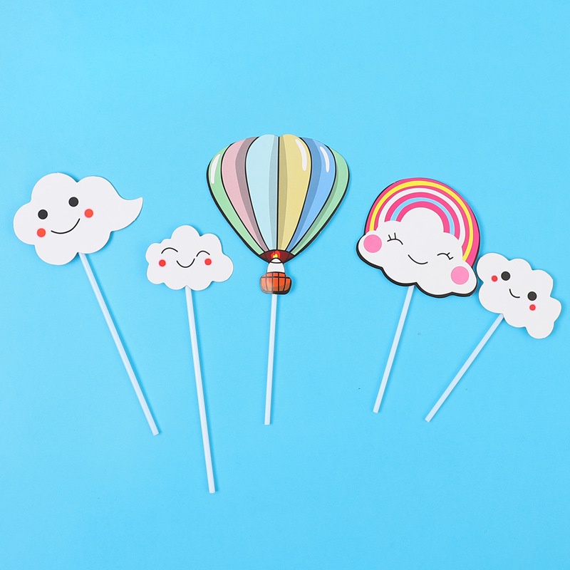 Set 5 phụ kiện trang trí bánh kem hình khinh khí cầu dễ thương
