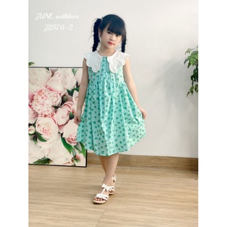 Đầm June thiết kế hoạ tiết trái tim, cổ sen màu trắng nổi bật(10-35kg)