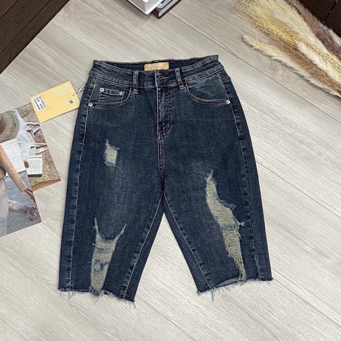 [Size 32-36] Quần Ngố Jeans Nữ Bigsize, Xanh Đậm 7021 , Lưng Cao Trên Rốn, Co Giãn Mạnh