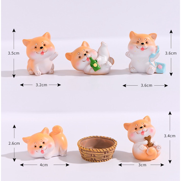 Mô hình decor bàn tượng chó Shiba, trang trí terrarium