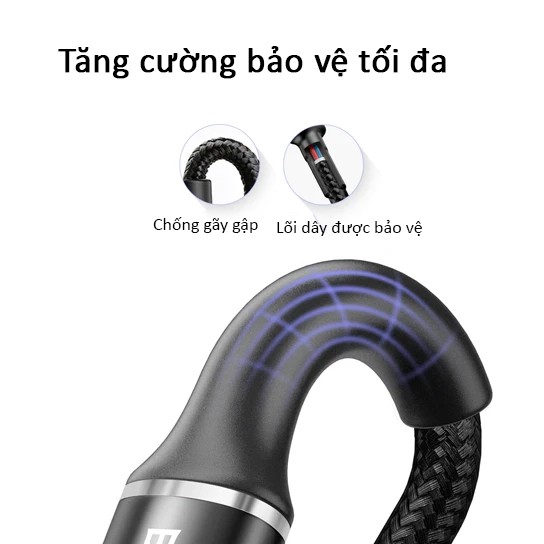 Cáp sạc Baseus Halo Data USB to Type C 2M ( 2A Quick charge 3.0, có đèn LED )